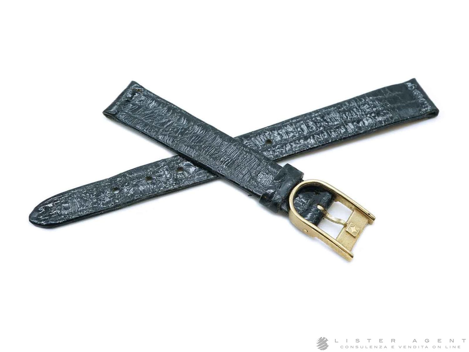 ZENITH cinturino originale in pelle di coccodrillo nero MM 12 10 con fibbia personalizzata placcata oro giallo. NUOVO