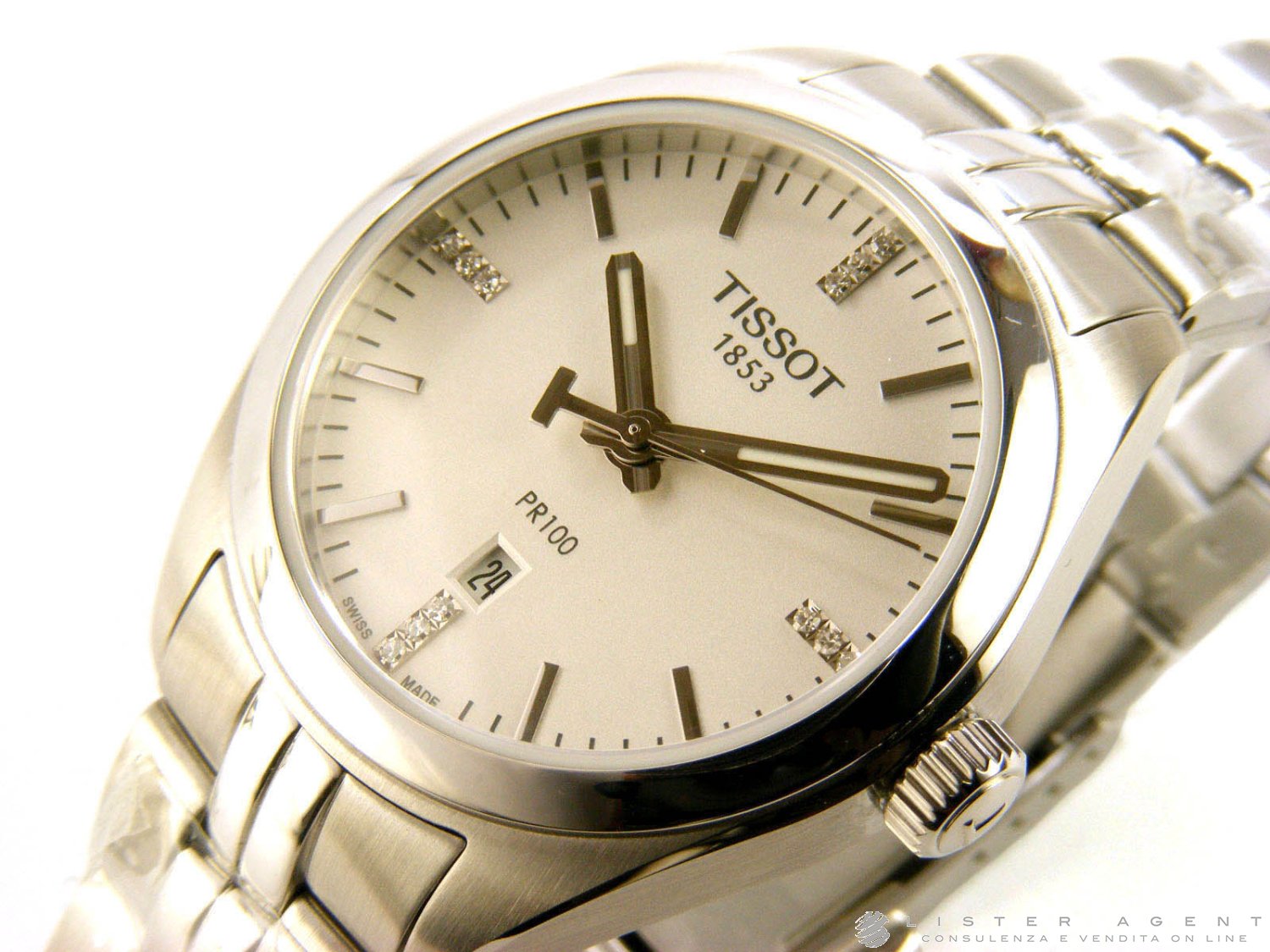 TISSOT PR100 Lady in steel Argent with diamonds Ref. T1012101103600. NEW