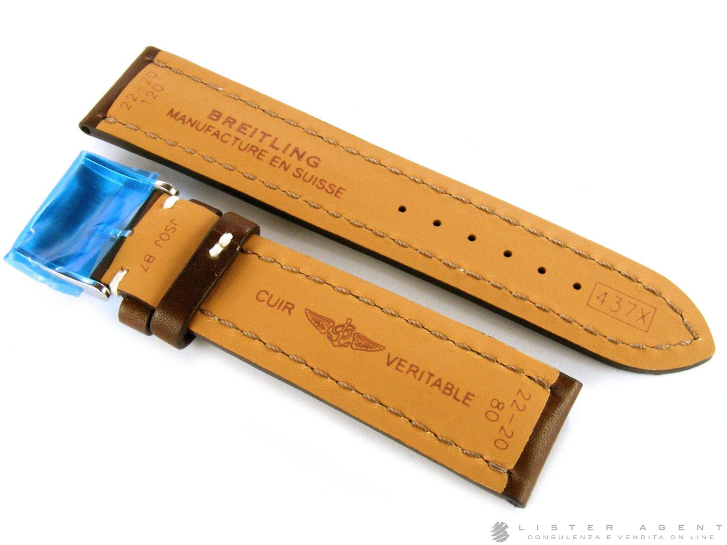 BREITLING strap in brown leather with branded steel clasp MM