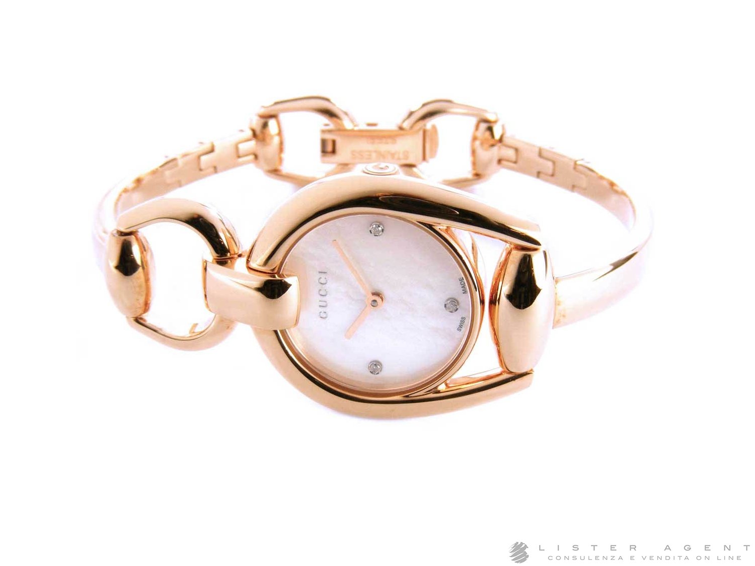 GUCCI Horsebit Mod. 139SM in rose goldplated steel Mother of pearl