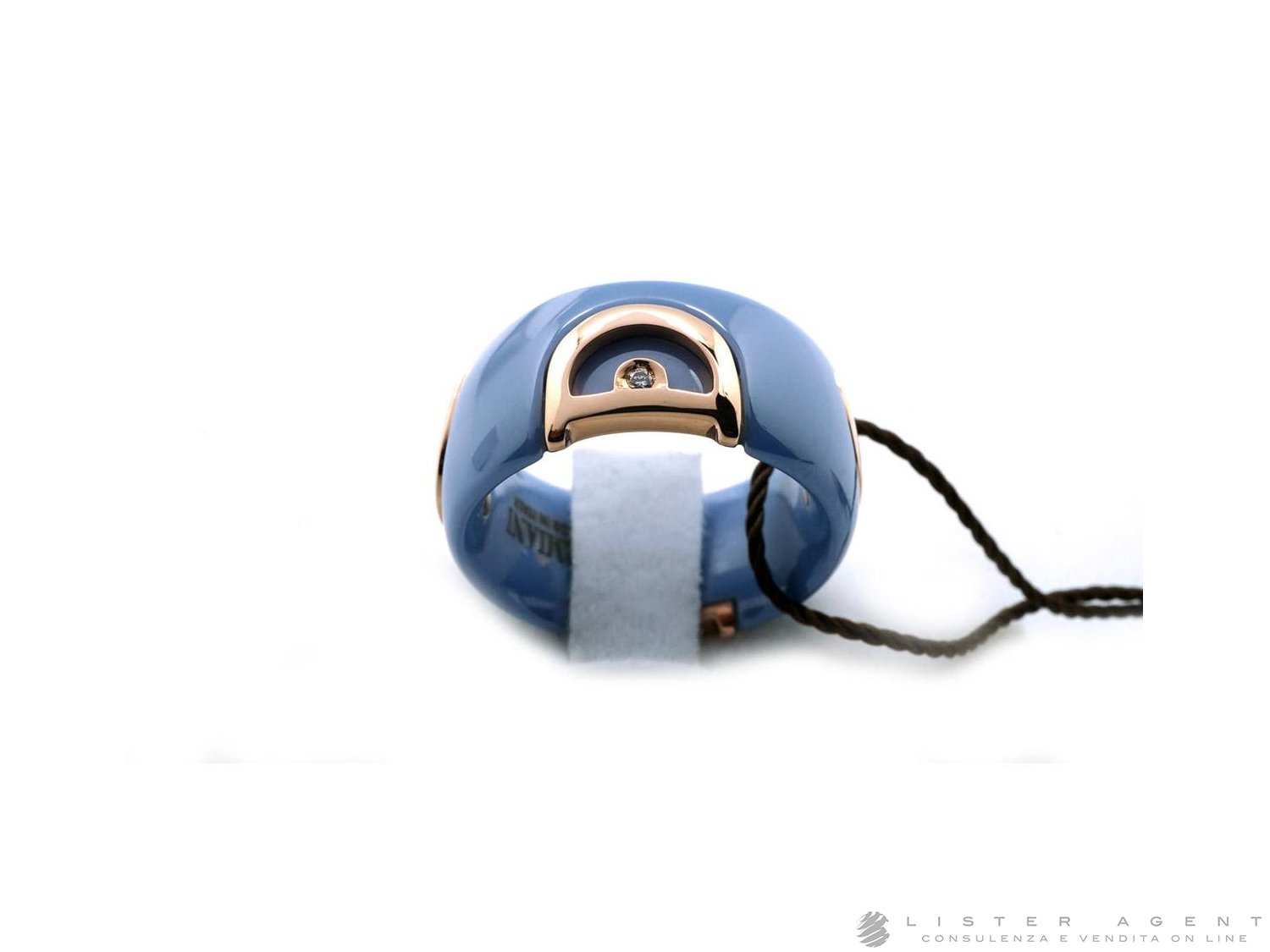DAMIANI D.Icon ring in light blue ceramic and 18Kt rose gold with ct 0.01 diamond Size 52 Ref. 20072913. NEW