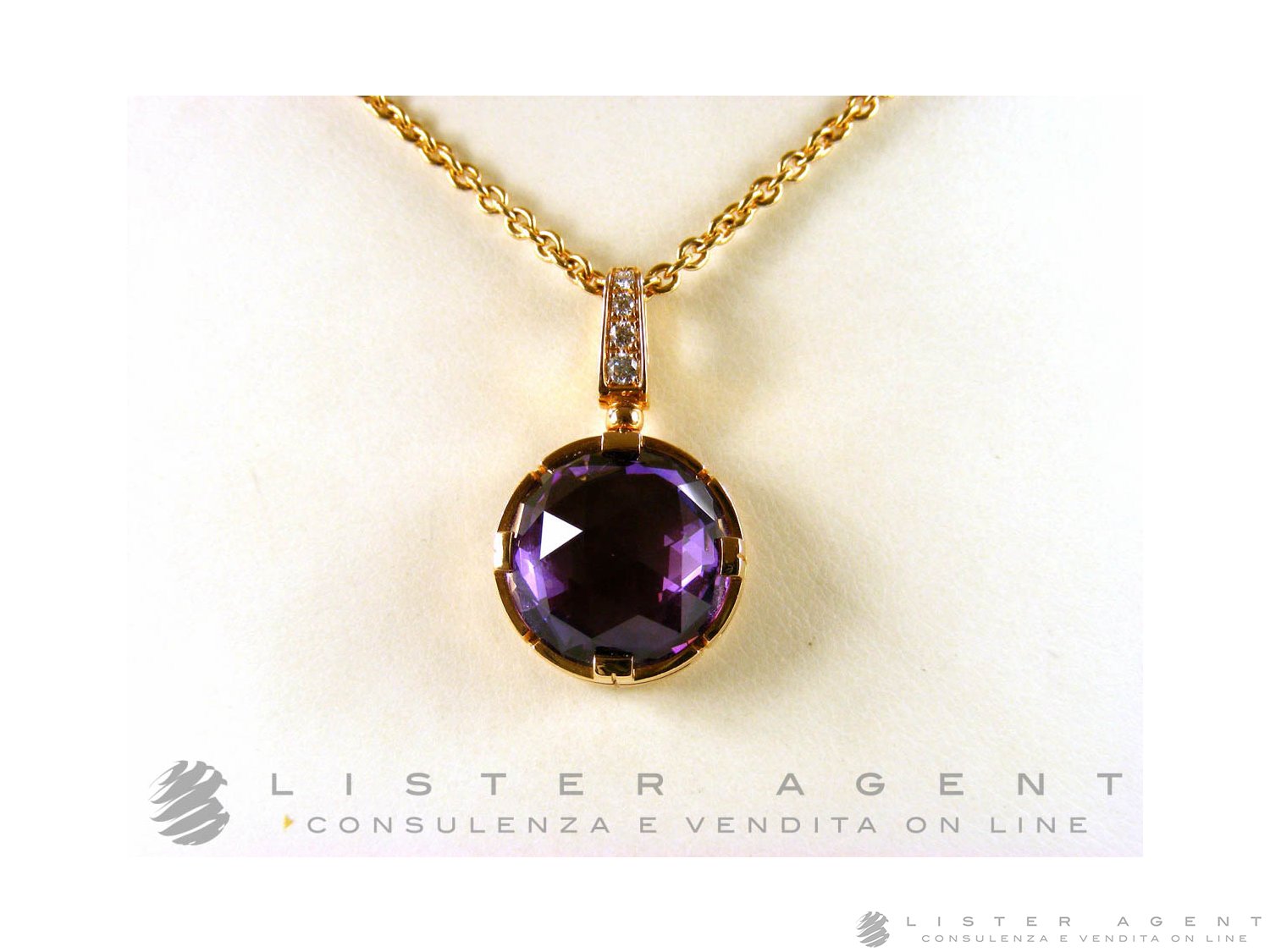 BULGARI necklace Parentesi Cocktail in 18Kt rose gold with diamonds and amethyst Ref. CL855241. NEW