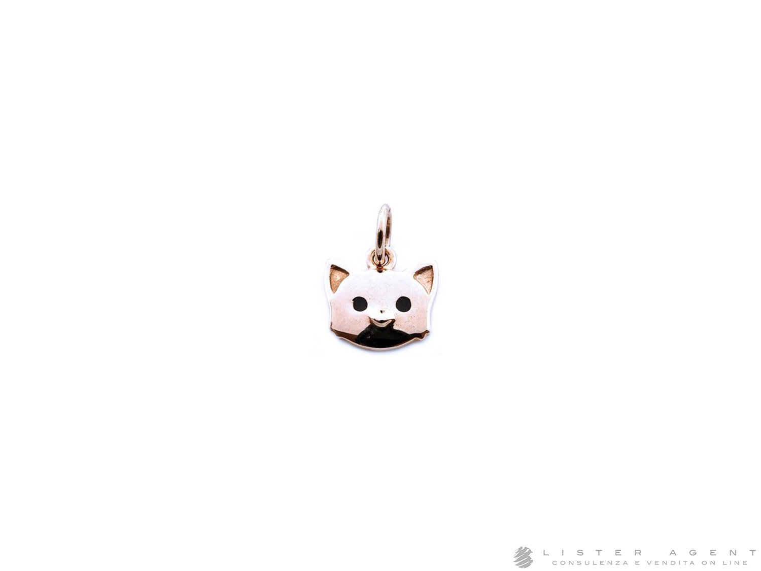 DODO by Pomellato Cat pendant in 9Kt rose gold, steel and enamel
