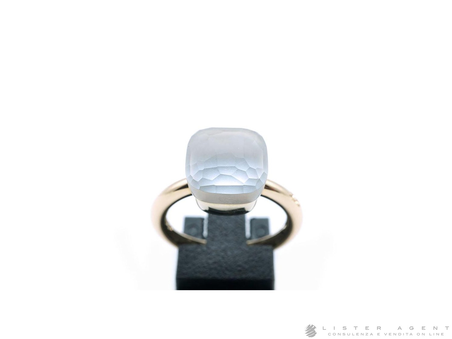POMELLATO anello Nudo in oro rosa e bianco 18Kt con topazio bianco gel e madreperla Mis 14 Ref. PAA1100 O6000 STBMP. NUOVO