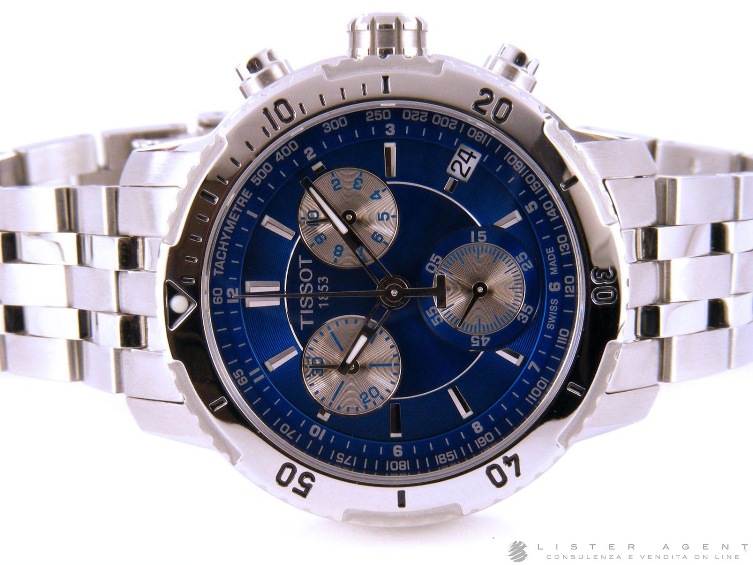 TISSOT PRS200 Chronograph in steel Blue Ref. T0674171104100. NEW
