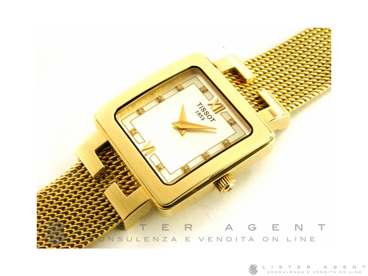 TISSOT watch Square for woman in 18Kt yellow gold Argent with diamonds Ref. T73331836. NEW