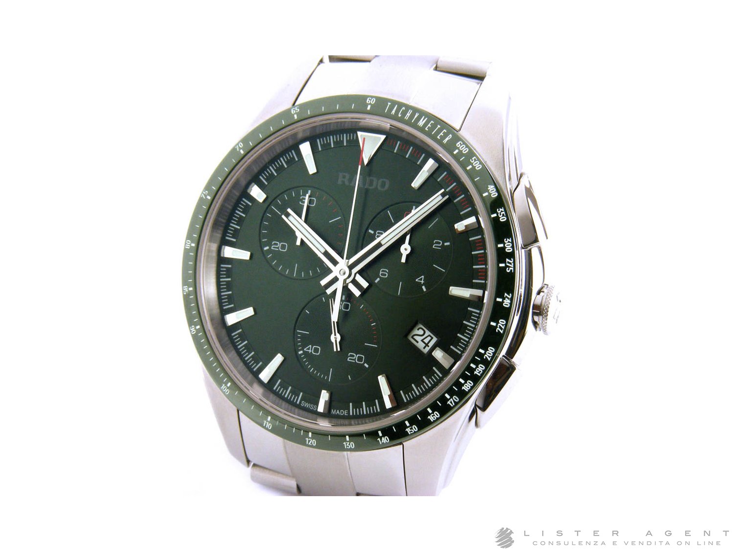 RADO HyperChrome Chronograph in steel Green Ref. R32259313. NEW Lister Agent