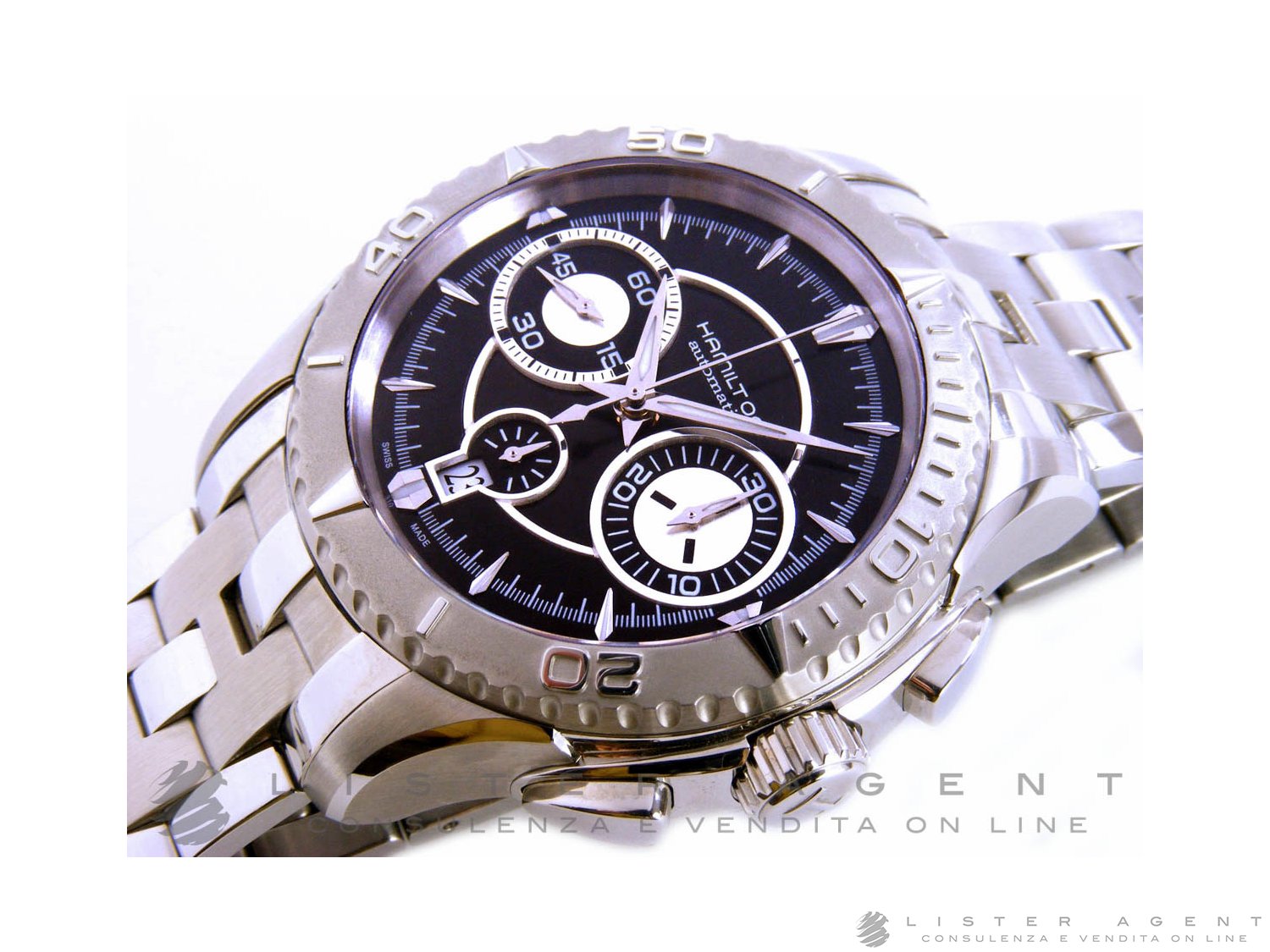 HAMILTON Jazzmaster Seaview Chrono Automatic in steel Black AUT Ref. H37616131. NEW Lister Agent