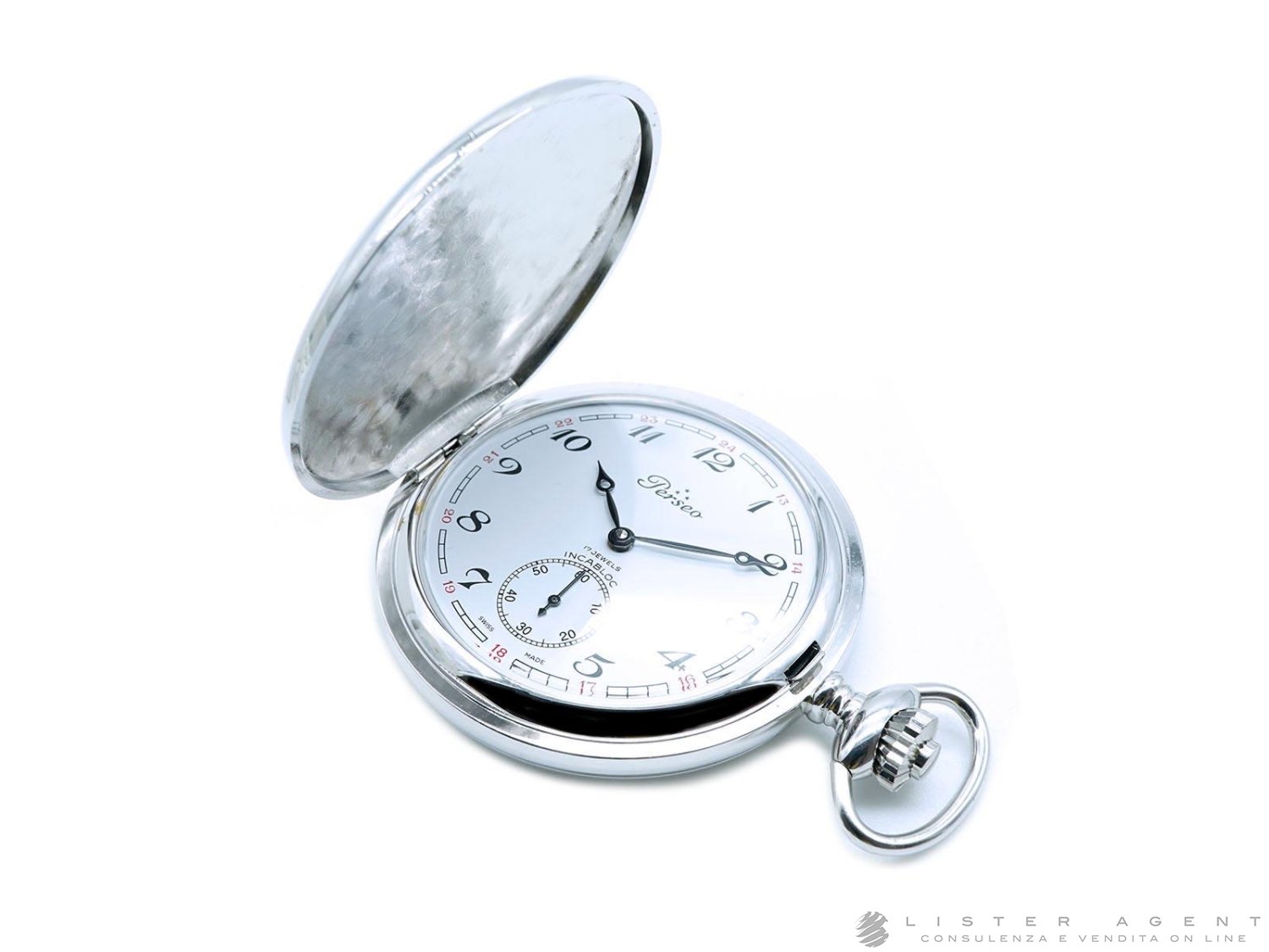 PERSEO orologio da tasca a carica manuale in acciaio Bianco Ref