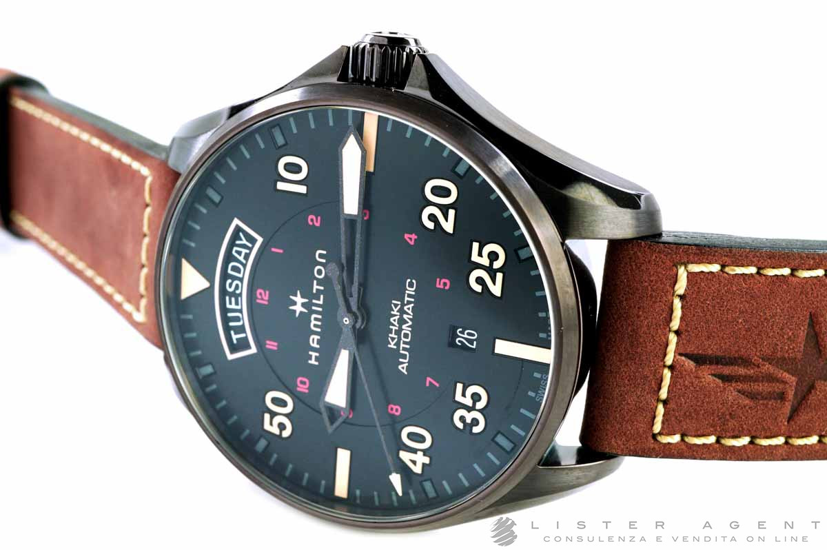 HAMILTON Khaki Pilot Day Date Automatic in Pvd steel Black Ref. H64605531. NEW