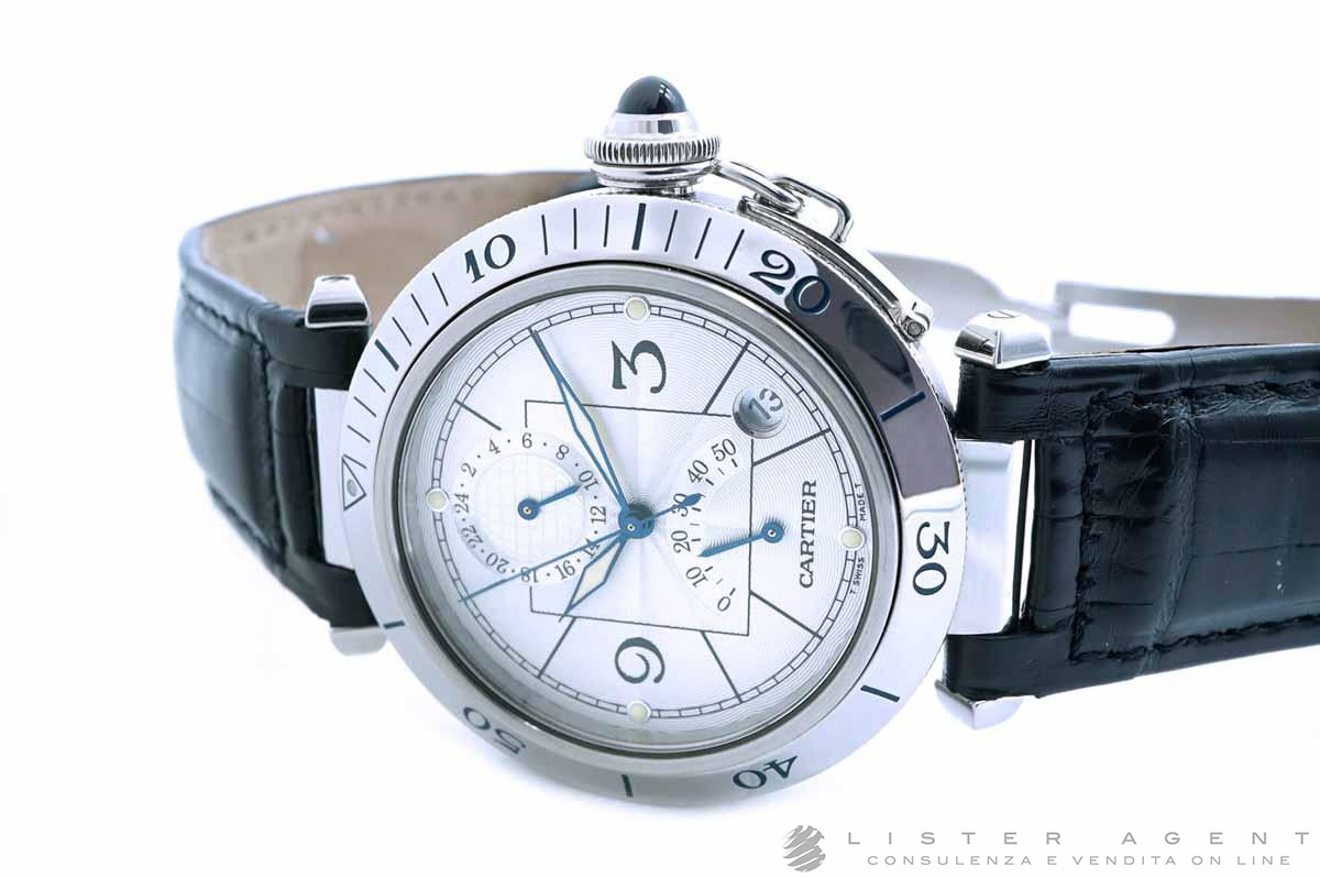 CARTIER Pasha Gmt Automatic in steel Argente Ref. W3103755. NEW