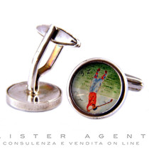BELFIORE cufflinks Golf Player in 925 silver and enamel. NEW!