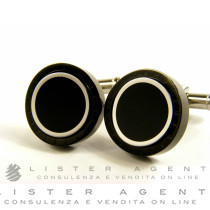MONTBLANC cufflinks in steel and Pvd with onyx Ref. 104506. NEW!