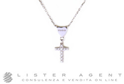 GUCCI necklace Cross in 18Kt white gold with diamonds Ref. YBB27279400100U. NEW! -40%