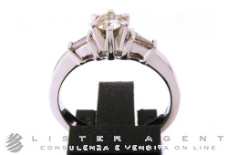 RING Solitaire in 18Kt white gold with diamonds ct 0,27 and ct 0,15 Size 15. NEW!
