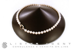 BLUE LAGOON by Mikimoto necklace string of Japanese pearls mm 7.5/7.9 with clip in 18Kt white and rose gold and diamonds ct 0,06 Ref. BCH5782 3275. NEW!