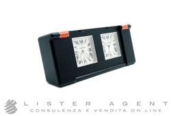 CARTIER Limited Edition double travel alarm clock in steel / PVD and coral Ref. W0100035. NEW!