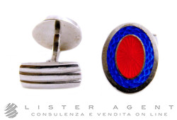 BERCA Oval cufflinks in 925 silver and Red/Blue enamel Ref. GM80ARA. NEW!