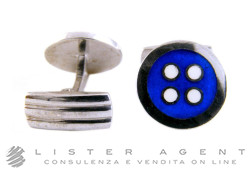 BERCA cufflinks Button in 925 silver and White/Blue enamel Ref. GM46ARA. NEW!