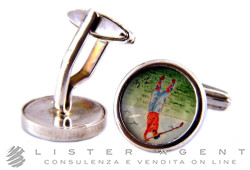 BELFIORE cufflinks Golf Player in 925 silver and enamel. NEW!