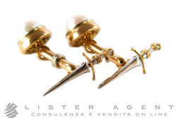 ATTILA cufflinks Sword in platinum and 18Kt rose gold with diamonds and pearls 8.20 mm. NEW!