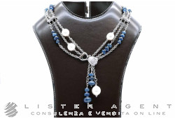 SILVIA KELLY necklace in 18Kt white gold with diamonds, pearls and blue sapphire roots. NEW!