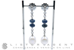 SILVIA KELLY earrings in 18Kt white gold with diamonds, pearls and blue sapphire roots. NEW!