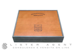 ZENITH scatola porta orologi 14 posti in legno e pelle con interno in alcantara grigio. NUOVA!
