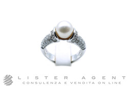 ANELLO in oro bianco 18Kt con diamanti e perla mm 7.50 Misura 15. NUOVO!