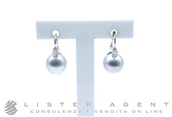 ORECCHINI in oro bianco 18Kt con diamanti ct 0.22 e perle Tahiti mm 11.00. NUOVI!