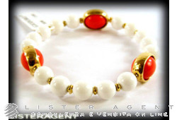 GIODORO extensible bracelet in goldplated 925 silver with natural stones and coral paste Ref. BRA2758-6. NEW!