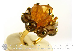 BRUSIDUE ring Ciuffo in 18Kt yellow gold with fumé quartz and yellow quartz Size 16. NEW!