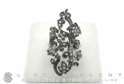 MARRONI DESIGN anello in oro bianco e brunito 18Kt con diamanti ct 0.40 Mis 15. NUOVO!