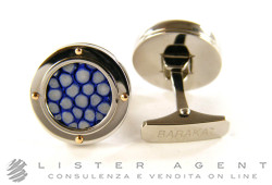 BARAKA' cufflinks in steel with blue ray skin Ref. PS2131202ARAC. NEW!