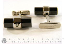 BARAKA' cufflinks in steel with ceramic and diamonds ct 0,04 Ref. PS215560ACCN000004. NEW!