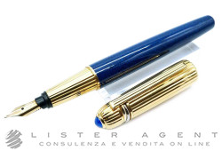 CARTIER penna stilografica Pasha 3 Anneaux con cappuccio in argento 925 placcato oro e lacca maculata blu Ref. ST160021. USATA!