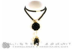 VANTO necklace in 925 silver yellow goldplated with onyx, pearls and black resin. NEW!