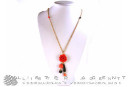 VANTO necklace Rose in rose goldplated 925 silver with onyx, coral paste and resin Ref. GR2129AG. NEW!