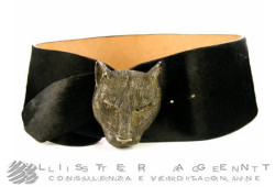 PALLADINO belt of black panther with buckle Panthere head in 925 silver. NEW!