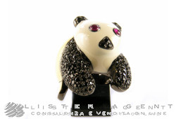 CASSETTI ring Panda in brunished 925 silver and enamel with onyx and rubies Size 15. NEW!