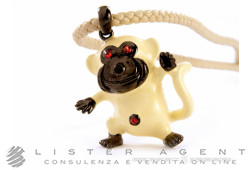 CASSETTI necklace Scimmia big size in brunished 925 silver and enamel with semi-precious stones. NEW! -40%