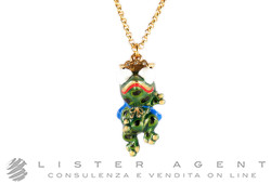 CREART necklace Frog Prince in yellow gold plated metal with enamel and strass. NEW!