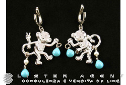 GIODORO earrings Monkey in 925 silver with turquoise paste and pearls Ref. ORA1363. NEW!