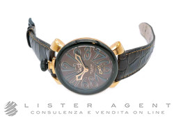 GAGA Milano orologio in acciaio placcato oro e PVD/Nero Carica Manuale Marrone Ref. 5014. NUOVO!