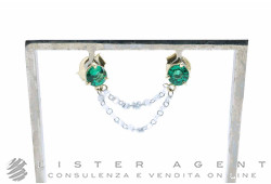 PARLAPIANO orecchino singolo Solitario per due buchi in oro giallo 18Kt con diamanti ct 0.48 e smeraldi ct 0.50 Ref. 0273/22. NUOVI!