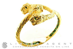 GUCCI bangle Dionysus in 18Kt yellow gold with green enamel and emeralds Ref. YBA548780001017. NEW!