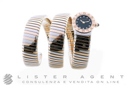 BULGARI Bulgari-Bulgari in steel and 18Kt rose gold Black with diamonds Ref. BBL19ITBSPG/12-102496. NEW!