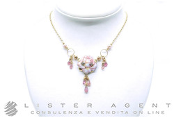 GABRIELLA RIVALTA collana in oro giallo 18Kt con Rosa in rame smaltato e diamanti ct 0.14, pietre semi preziose e perle Ref. 49937540. NUOVA!