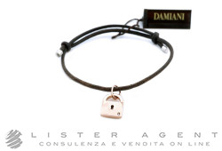 DAMIANI bracelet in cloth and 925 silver with 9Kt rose gold Padlock pendant and diamond Ref. 20059823. NEW!