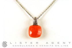 POMELLATO necklace Capri in 18Kt white gold with diamonds ct 0,10 and coral Ref. FA201B9K40. NEW!